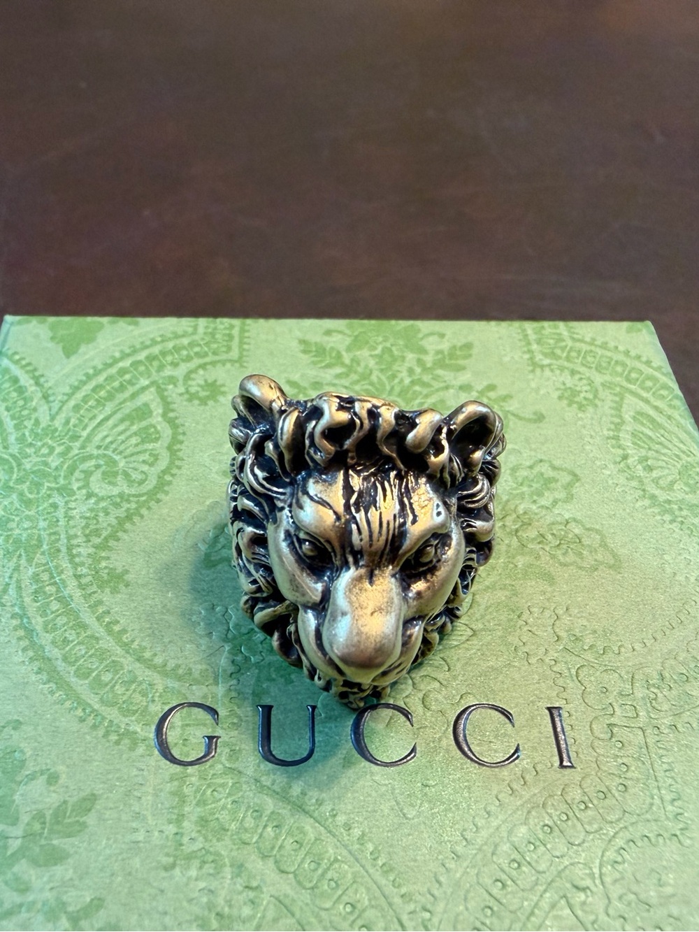 New Authentic Gucci Lion Head Brass Ring Size IT 19 / US 8.75 - Picture 3 of 12